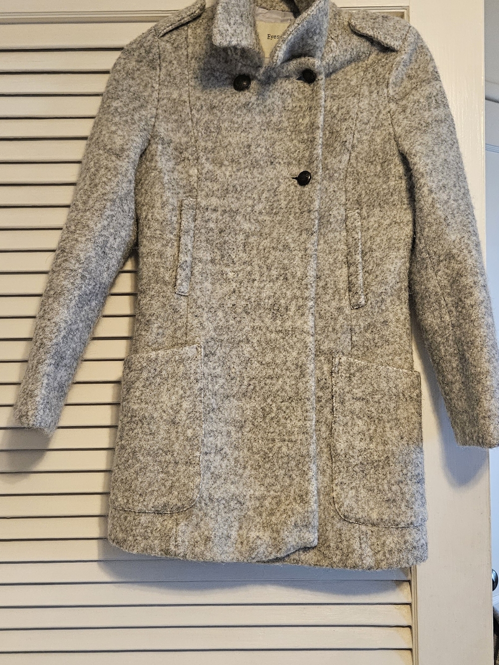 Women’s Light Gray Wool-Blend Peacoat with Patch Pockets
